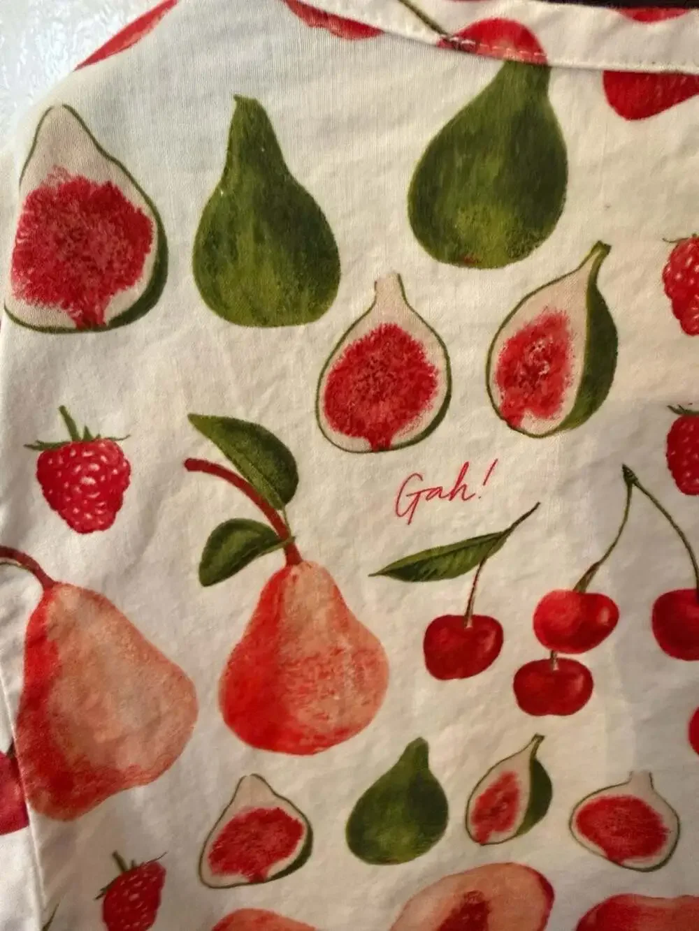 Lisa Says Gah Fruit Print Puff Sleeve Tie-Front Top Size L - Picture 2 of 4